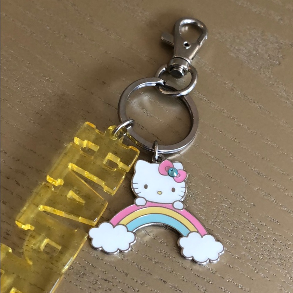 HELLO KITTY HAPPY RAINBOW KEY CHAIN HOLDER RING SANRIO JAPAN